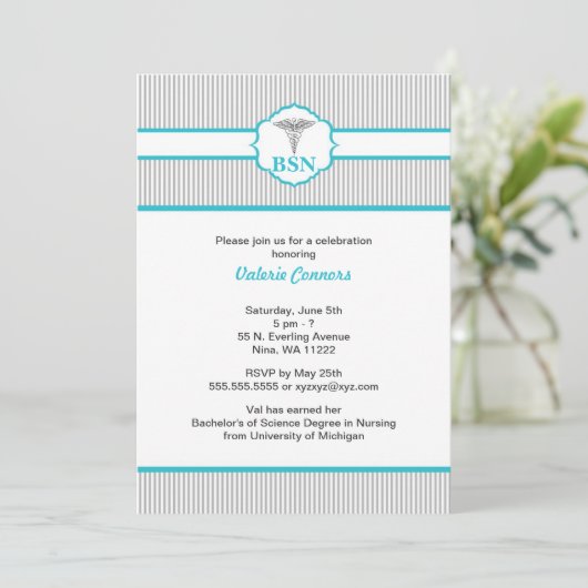 Caduceus RN BSN LPN Afstuderen Turquoise Blue Kaart (Staand voorkant)