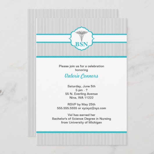 Caduceus RN BSN LPN Afstuderen Turquoise Blue Kaart (Voorkant / Achterkant)