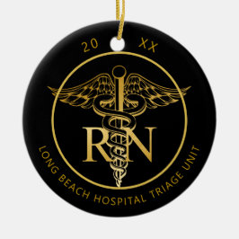 Caduceus RN Medical Unit Black en Gold Photo Keramisch Ornament