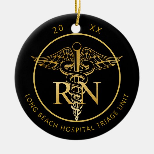 Caduceus RN Medical Unit Black en Gold Photo Keramisch Ornament (Voorkant)