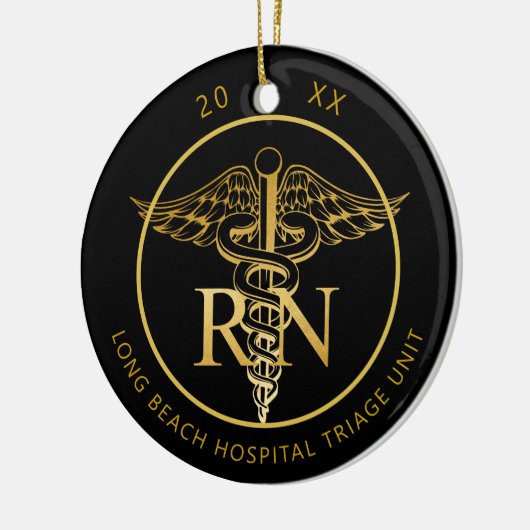 Caduceus RN Medical Unit Black en Gold Photo Keramisch Ornament (Links)