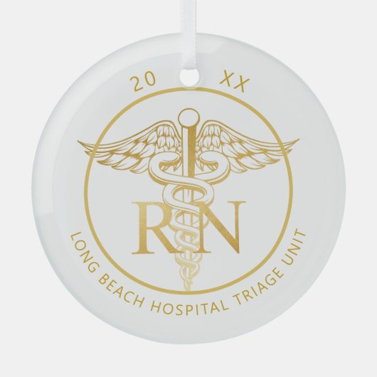Caduceus RN Medical Unit Gold Glass Ornament (Voorkant)