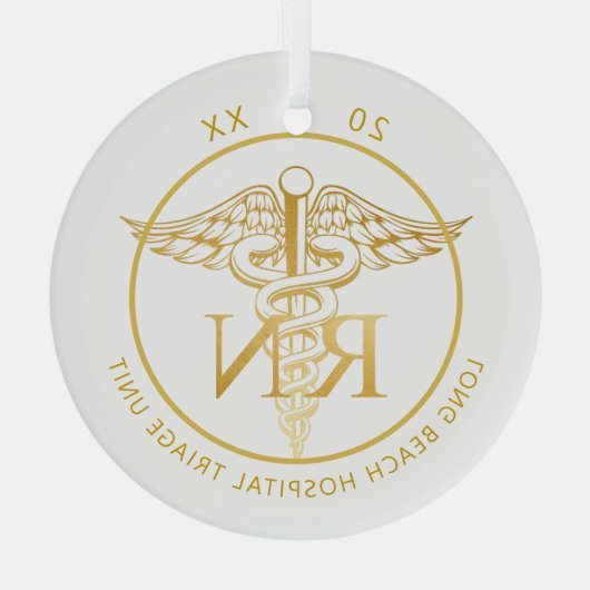 Caduceus RN Medical Unit Gold Glass Ornament (Achterkant)