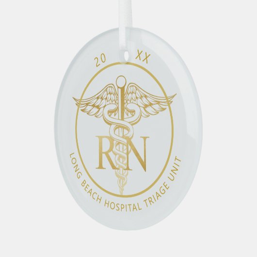 Caduceus RN Medical Unit Gold Glass Ornament (Voorkant links)