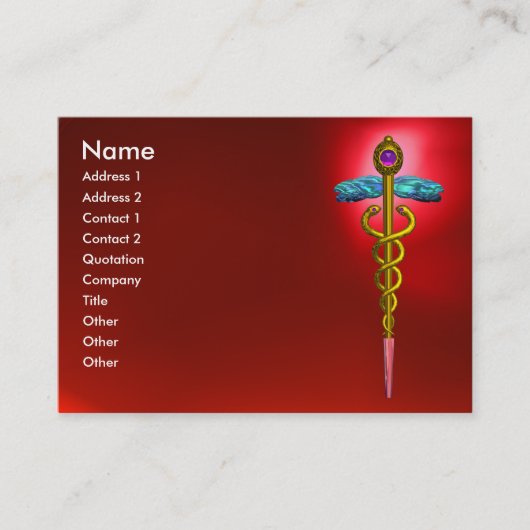 CADUCEUS, RODE ROBIJN  levendig goud amethist Visitekaartje (Voorkant)