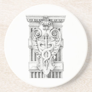 CADUCEUS Rond Zandsteen Onderzetter
