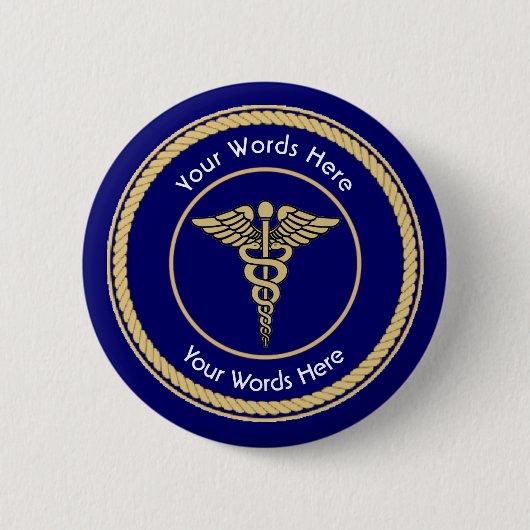 Caduceus Rope Shield Universal Custom Ronde Button 5,7 Cm (Voorkant)