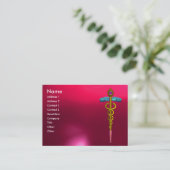 CADUCEUS RUBY vibrerend goudroze paars, fuchsia Visitekaartje (Staand voorkant)