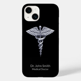 Caduceus Silver over Black Classy Medical Case-Mate iPhone 14 Hoesje
