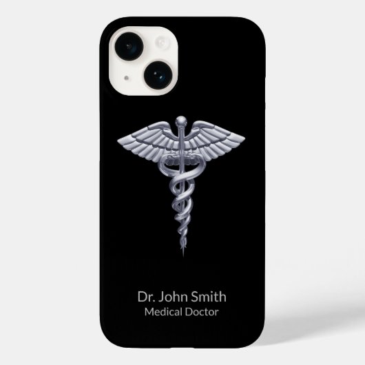 Caduceus Silver over Black Classy Medical Case-Mate iPhone Case (Achterkant)