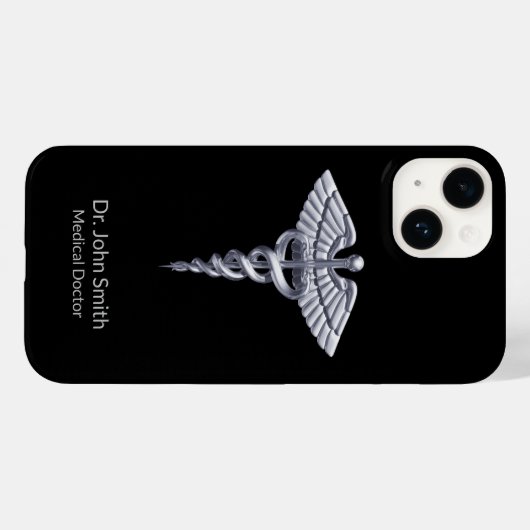 Caduceus Silver over Black Classy Medical Case-Mate iPhone Case (Achterkant (horizontaal))