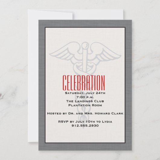 Caduceus & Stethoscoop Medische Uitnodiging (Achterkant)