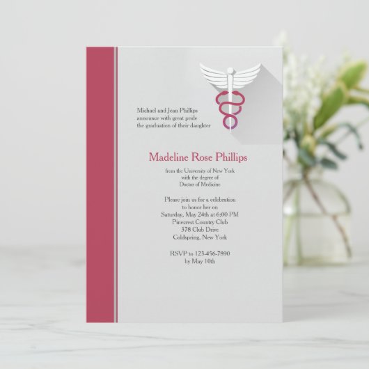 Caduceus Symbol Red Trim Afstuderen Kaart (Staand voorkant)