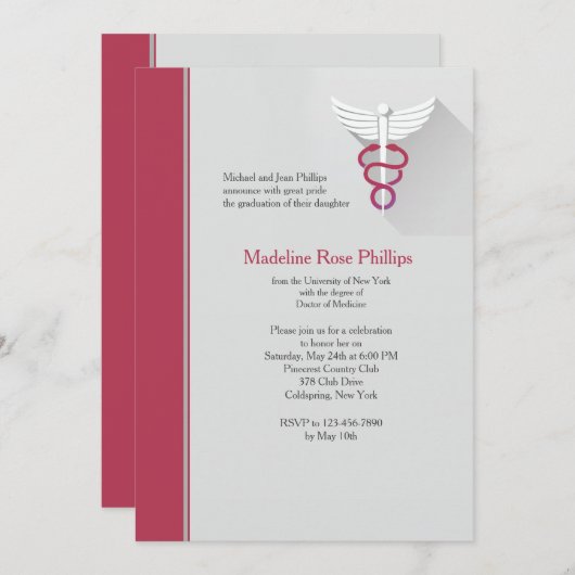 Caduceus Symbol Red Trim Afstuderen Kaart (Voorkant / Achterkant)