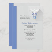 Caduceus Symbool Blauwe Trim Afstuderen Uitnodigin Kaart (Voorkant / Achterkant)
