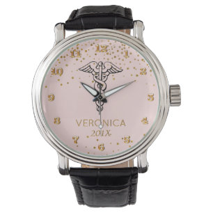 Caduceus Symbool Blush Gold   Verplegers Verpleegk Horloge
