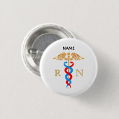 Caduceus-symbool en geregistreerd verpleegmonogram ronde button 3,2 cm (Voorkant /achterkant)