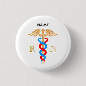 Caduceus-symbool en geregistreerd verpleegmonogram ronde button 3,2 cm (Voorkant)