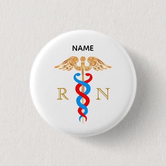 Caduceus-symbool en geregistreerd verpleegmonogram ronde button 3,2 cm (Voorkant)