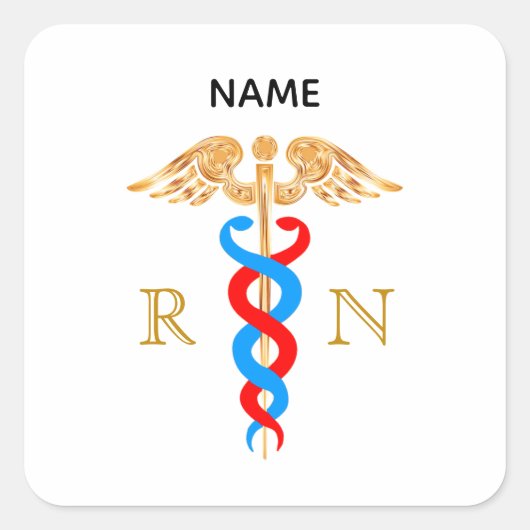 Caduceus-symbool en geregistreerd verpleegmonogram vierkante sticker (Voorkant)