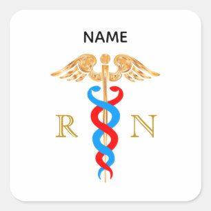 Caduceus-symbool en geregistreerd verpleegmonogram vierkante sticker