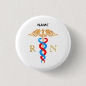 Caduceus Symbool & Geregistreerd Verpleegster Mono Ronde Button 3,2 Cm (Voorkant)