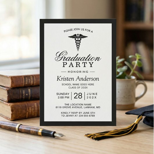Caduceus Symbool Medical School Graduparty Kaart
