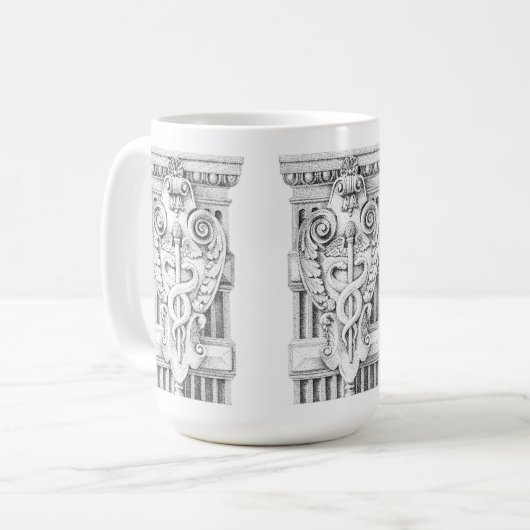 CADUCEUS Tall White Mok (Voorkant links)