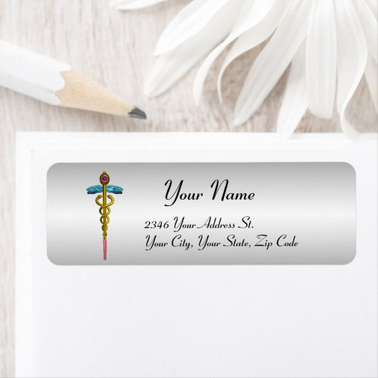 CADUCEUS, trillend goudamethist, platina metallisc Etiket (Insitu)