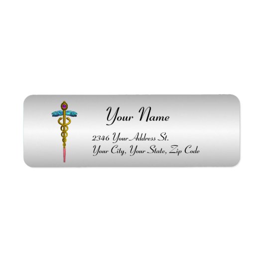 CADUCEUS, trillend goudamethist, platina metallisc Etiket (Voorkant)