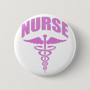 Caduceus van de verpleegster Roze Ronde Button 5,7 Cm