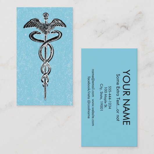 Caduceus Visitekaartjes - Zonneblauw medisch (Voorkant / Achterkant)