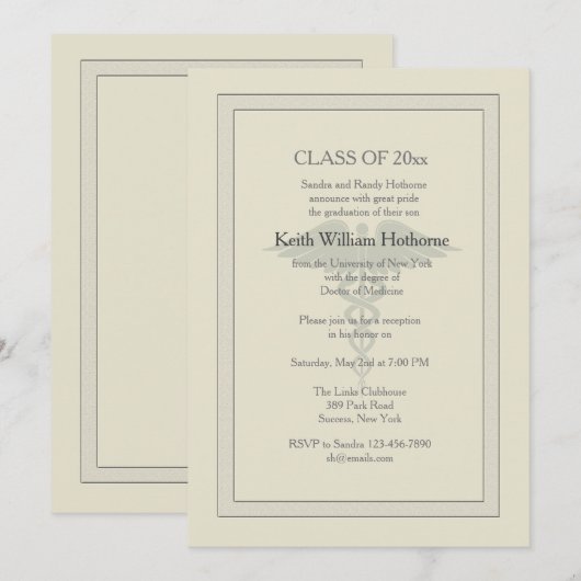 Caduceus Watermark Medical Afstuderen Uitnodiging (Voorkant / Achterkant)