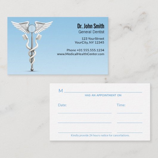 Caduceus White Dental Mirror Tandenborstel Medisch Afsprakenkaartje (Voorkant / Achterkant)