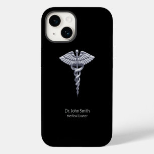 Caduceus Zilver op Zwarte Klasse Medische iPhone 14 Hoesje