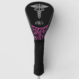 Caduceus Zwart Roze Swirl Doctor Monogramed Golfheadcover