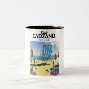 Cadzand Nederland strand reisposter Tweekleurige Koffiemok