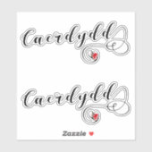 Caerdydd Flag Heart, Cardiff Sticker Sheet, Wales (Vel)