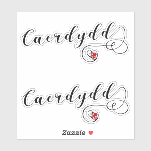 Caerdydd Flag Heart, Cardiff Sticker Sheet, Wales (Vel)