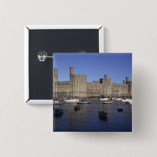 Caernarfon Castle, Gwynedd, Wales (RF) Vierkante Button 5,1 Cm (Voorkant /achterkant)