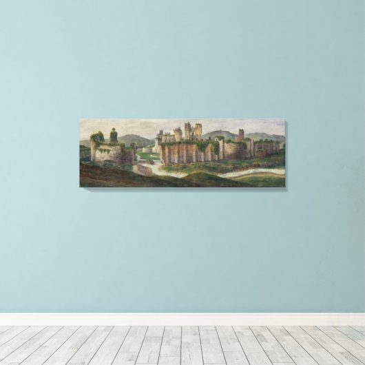 Caerphilly Castle Canvasprint van Alphonse Dousse Canvas Afdruk (Insitu (Houten vloer))
