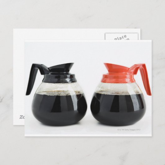 Caf. en Decaf. Koffiepotten op wit. Briefkaart (Voorkant / Achterkant)