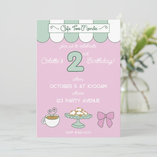Cafe 2 Monde Verjaardag Uitnodiging (Staand voorkant)