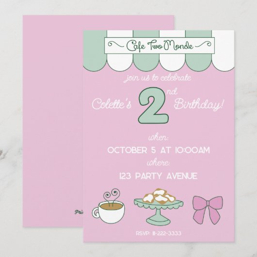 Cafe 2 Monde Verjaardag Uitnodiging (Voorkant / Achterkant)