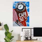 Cafe 50's Diner op Historic Route 66 Poster (Thuiskantoor)