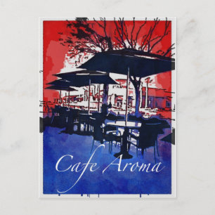 Cafe Aroma Sidewalk Cafe Red Blue Pop Art Design Briefkaart