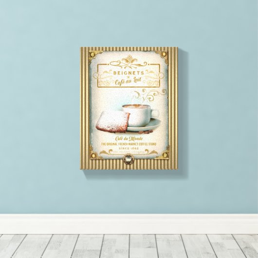 Café au Lait & Beignets Canvas Afdruk (Insitu (Houten vloer))