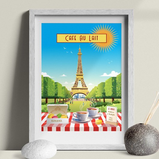 Café Au Lait Parisienne Bewerkbare  vakantie Poster