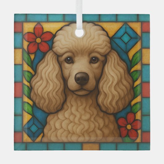 Cafe au Lait Poedel Hond "Glas in lood" Glas Ornament (Voorkant)