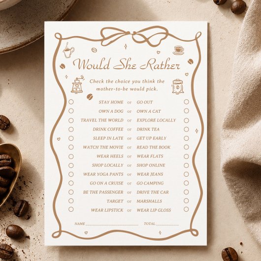Café Baby Shower Would She Rather Spelkaart Kaart